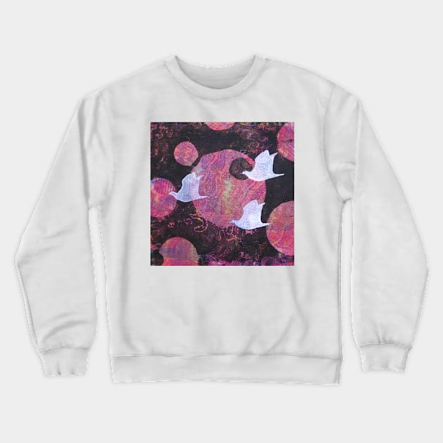 Three Cosmic Birds Monoprint Original Crewneck Sweatshirt by Heatherian